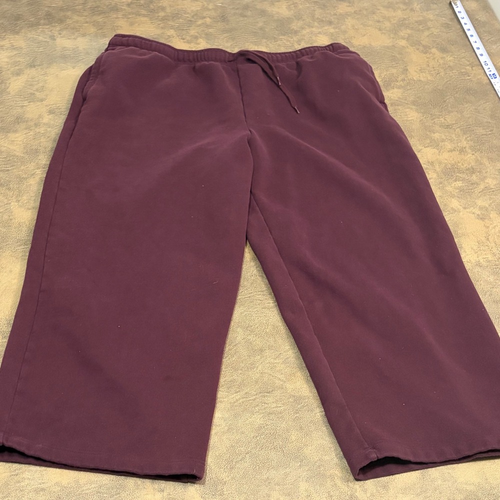 Lands End Sweatpants Womens 2X Burgundy High Rise Drawstring Fleece 548670